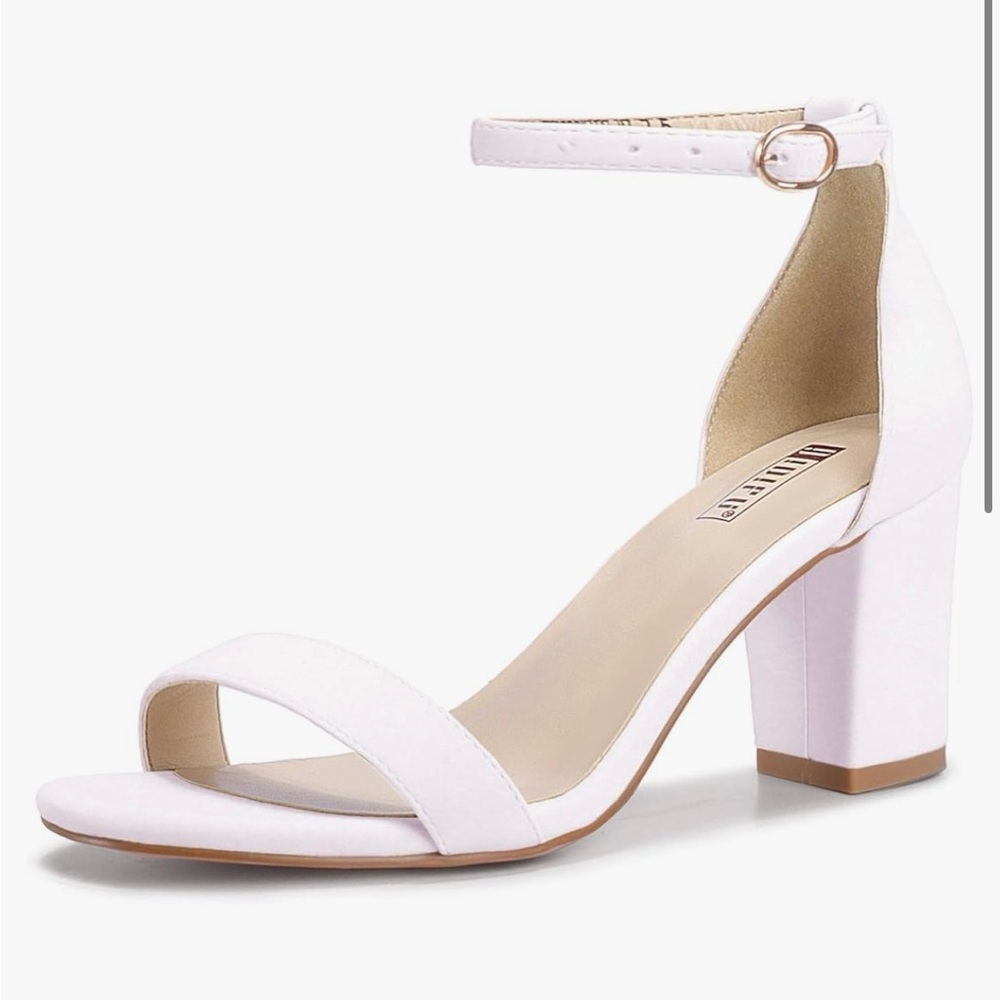 White Block Heel Sandals